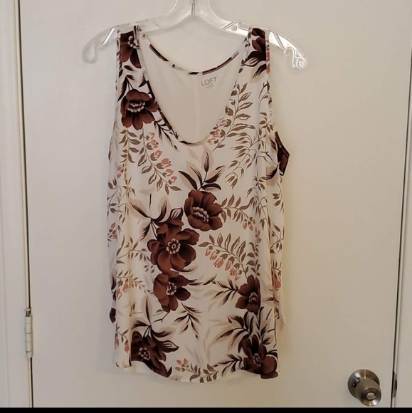 Loft Mix Media Floral Tank Top beautiful White w Tan/Brown/Pink Colors Size M - Picture 5 of 6